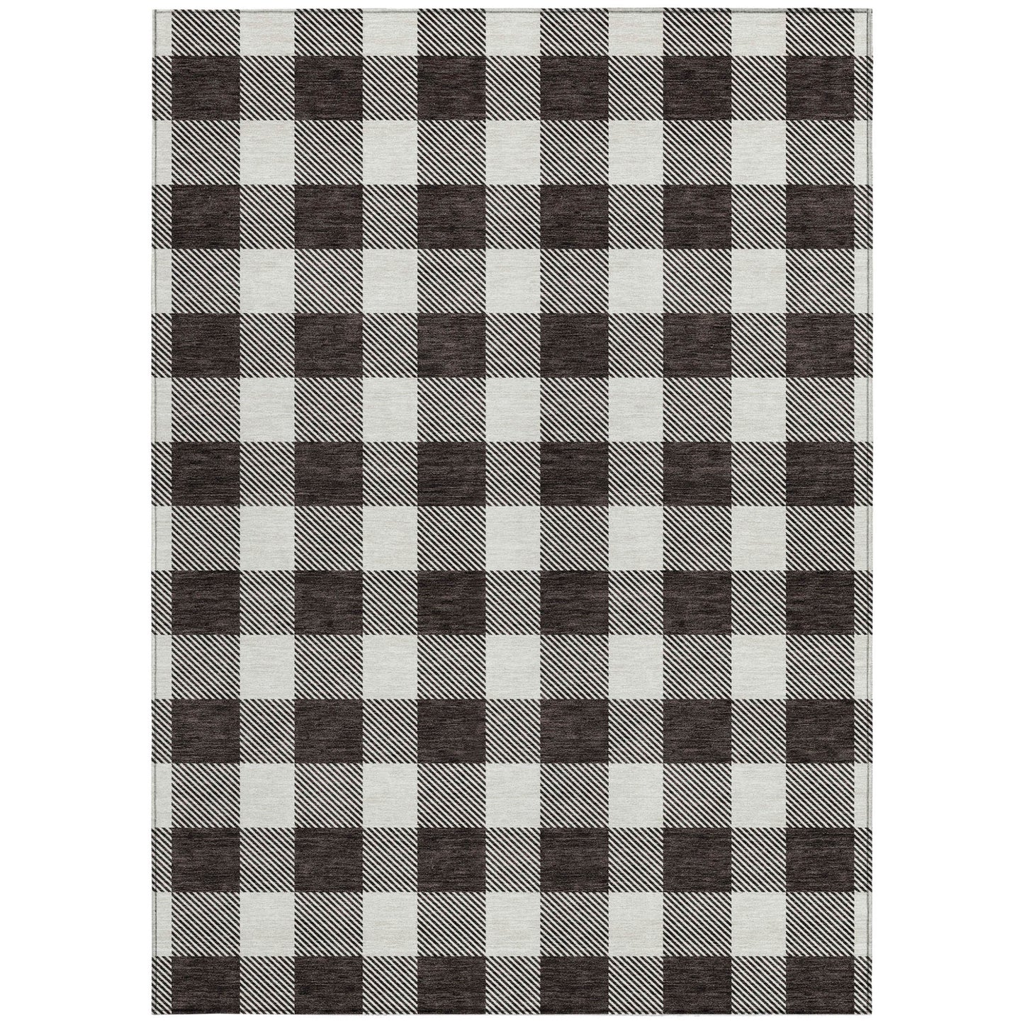 Tabselect Home Line 8' X 10' Black And Gray Plaid Washable Indoor Outdoor Area Rug