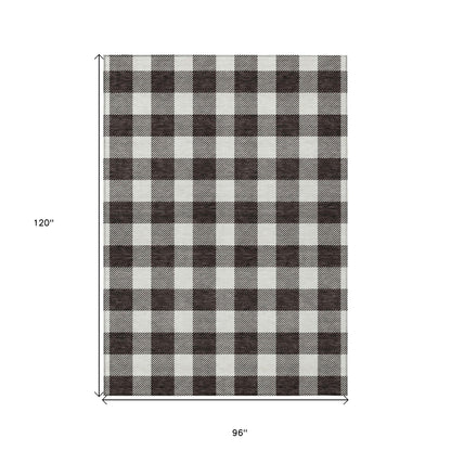 Tabselect Home Line 8' X 10' Black And Gray Plaid Washable Indoor Outdoor Area Rug