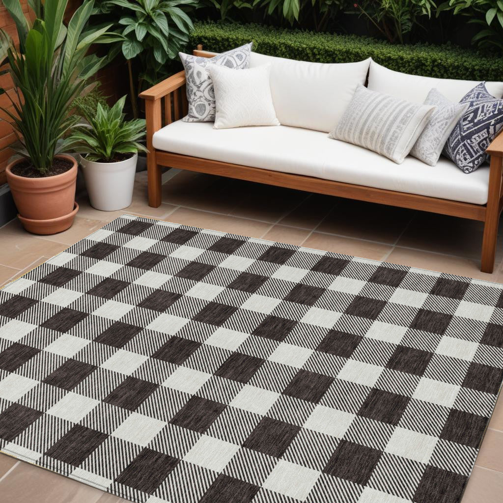 Tabselect Home Line 8' X 10' Black And Gray Plaid Washable Indoor Outdoor Area Rug