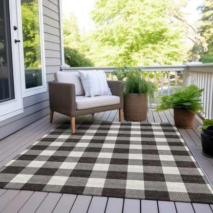Tabselect Home Line 8' X 10' Black And Gray Plaid Washable Indoor Outdoor Area Rug