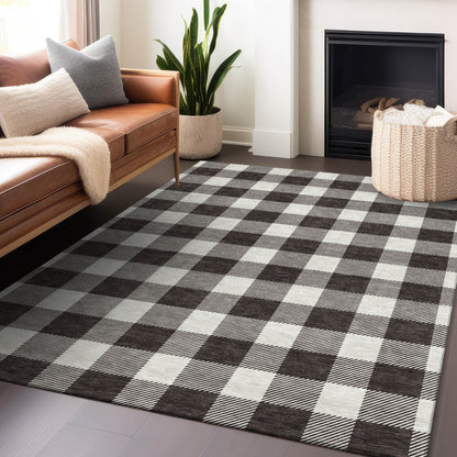 Tabselect Home Line 8' X 10' Black And Gray Plaid Washable Indoor Outdoor Area Rug