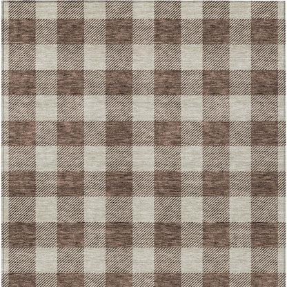 Tabselect Home Line 5' X 8' Brown And Beige Plaid Washable Indoor Outdoor Area Rug
