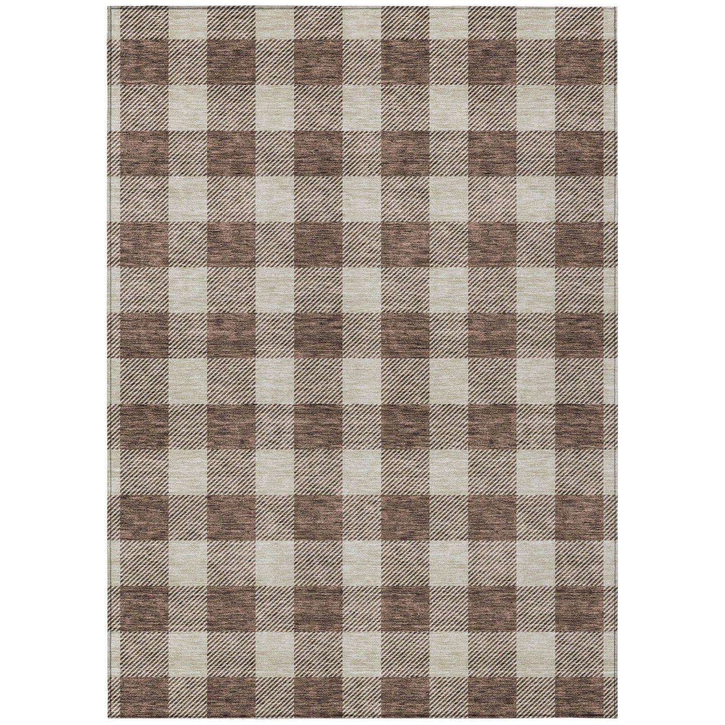 Tabselect Home Line 5' X 8' Brown And Beige Plaid Washable Indoor Outdoor Area Rug