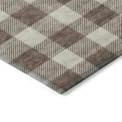 Tabselect Home Line 5' X 8' Brown And Beige Plaid Washable Indoor Outdoor Area Rug