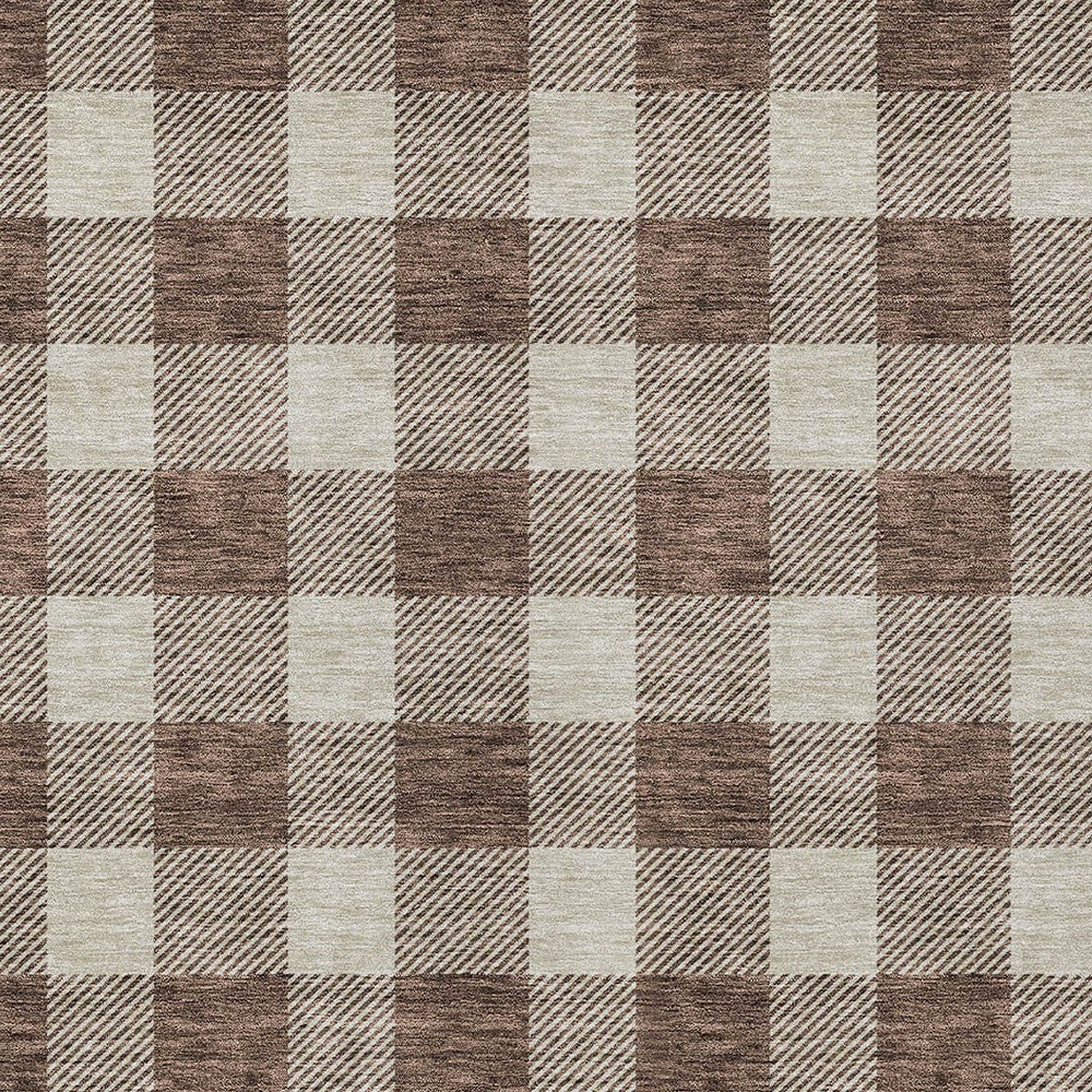 Tabselect Home Line 5' X 8' Brown And Beige Plaid Washable Indoor Outdoor Area Rug