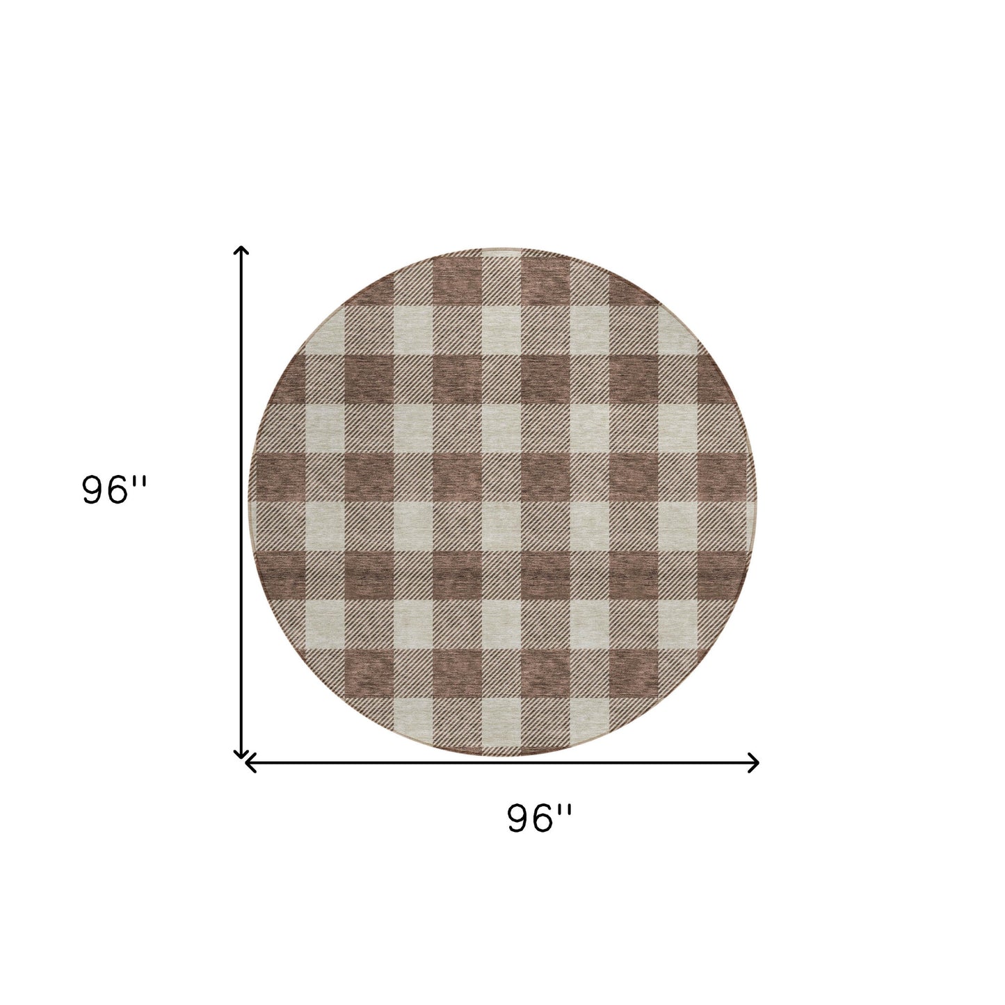 Tabselect Home Line 8' Brown And Beige Round Plaid Washable Indoor Outdoor Area Rug