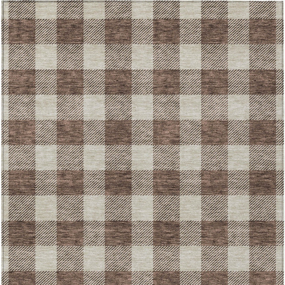 Tabselect Home Line 8' X 10' Brown And Beige Plaid Washable Indoor Outdoor Area Rug