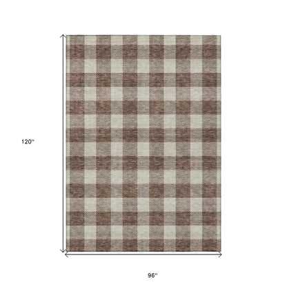 Tabselect Home Line 8' X 10' Brown And Beige Plaid Washable Indoor Outdoor Area Rug