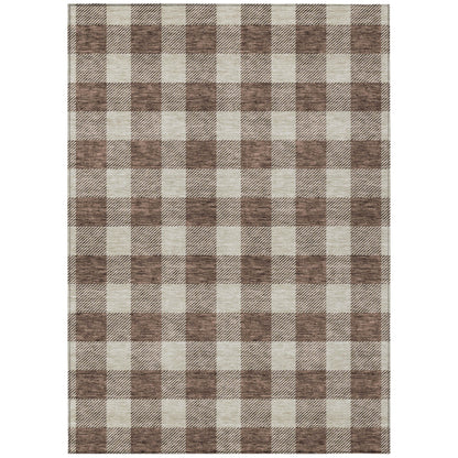 Tabselect Home Line 8' X 10' Brown And Beige Plaid Washable Indoor Outdoor Area Rug