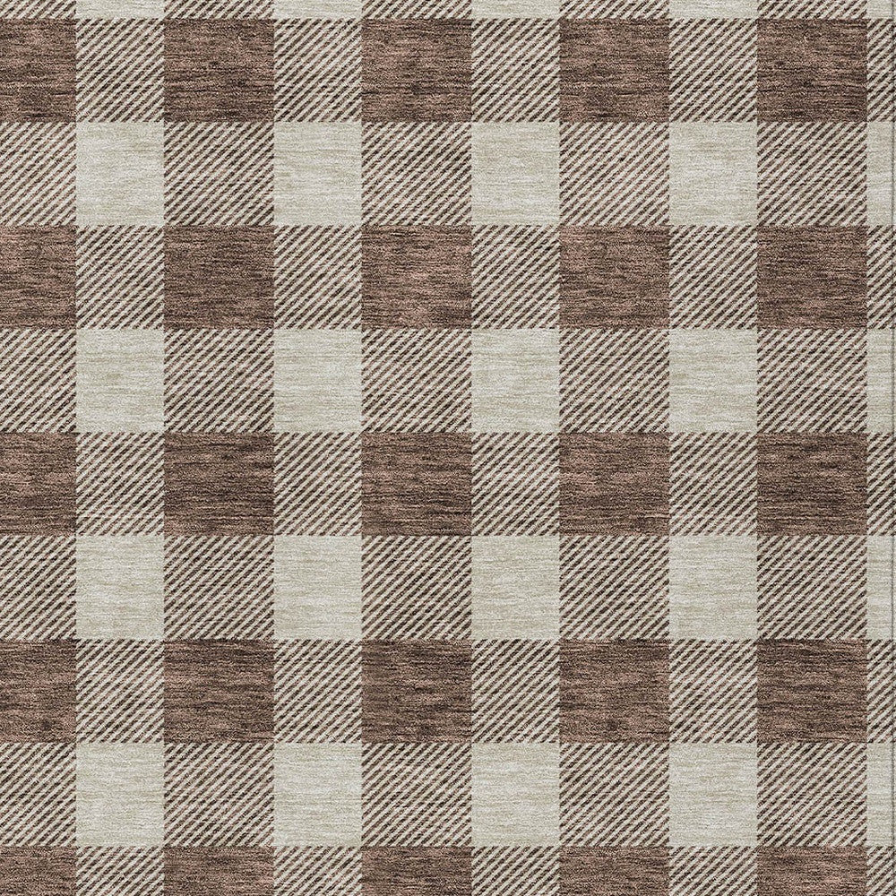 Tabselect Home Line 8' X 10' Brown And Beige Plaid Washable Indoor Outdoor Area Rug