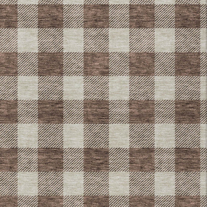 Tabselect Home Line 8' X 10' Brown And Beige Plaid Washable Indoor Outdoor Area Rug