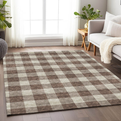 Tabselect Home Line 8' X 10' Brown And Beige Plaid Washable Indoor Outdoor Area Rug