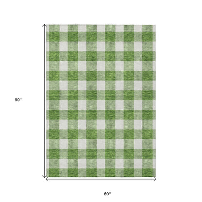 Tabselect Home Line 5' X 8' Green And Gray Plaid Washable Indoor Outdoor Area Rug