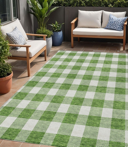 Tabselect Home Line 5' X 8' Green And Gray Plaid Washable Indoor Outdoor Area Rug