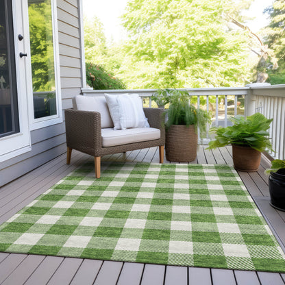 Tabselect Home Line 5' X 8' Green And Gray Plaid Washable Indoor Outdoor Area Rug