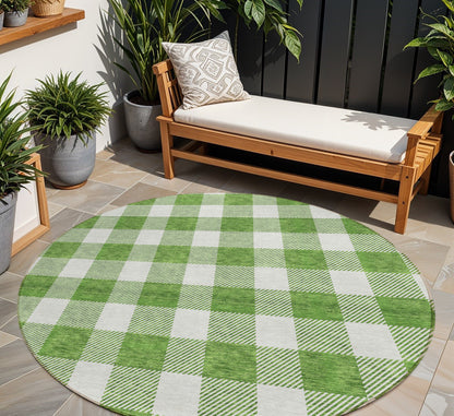 Tabselect Home Line 8' Green And Gray Round Plaid Washable Indoor Outdoor Area Rug