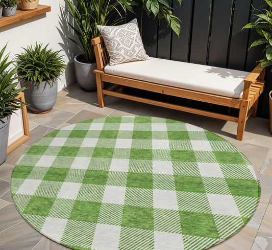 Tabselect Home Line 8' Green And Gray Round Plaid Washable Indoor Outdoor Area Rug