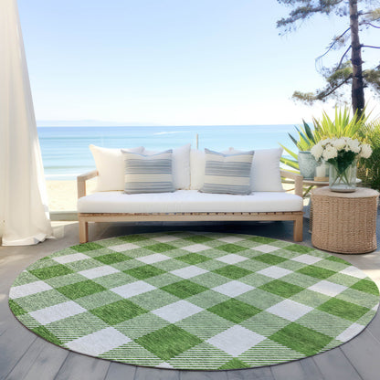Tabselect Home Line 8' Green And Gray Round Plaid Washable Indoor Outdoor Area Rug