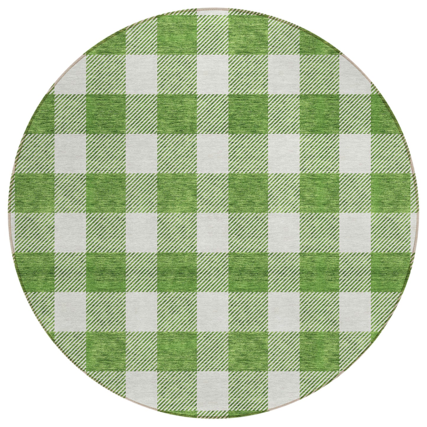 Tabselect Home Line 8' Green And Gray Round Plaid Washable Indoor Outdoor Area Rug