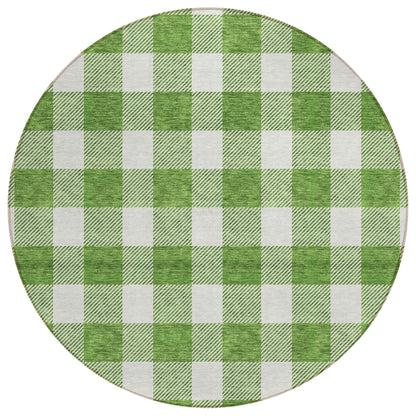 Tabselect Home Line 8' Green And Gray Round Plaid Washable Indoor Outdoor Area Rug