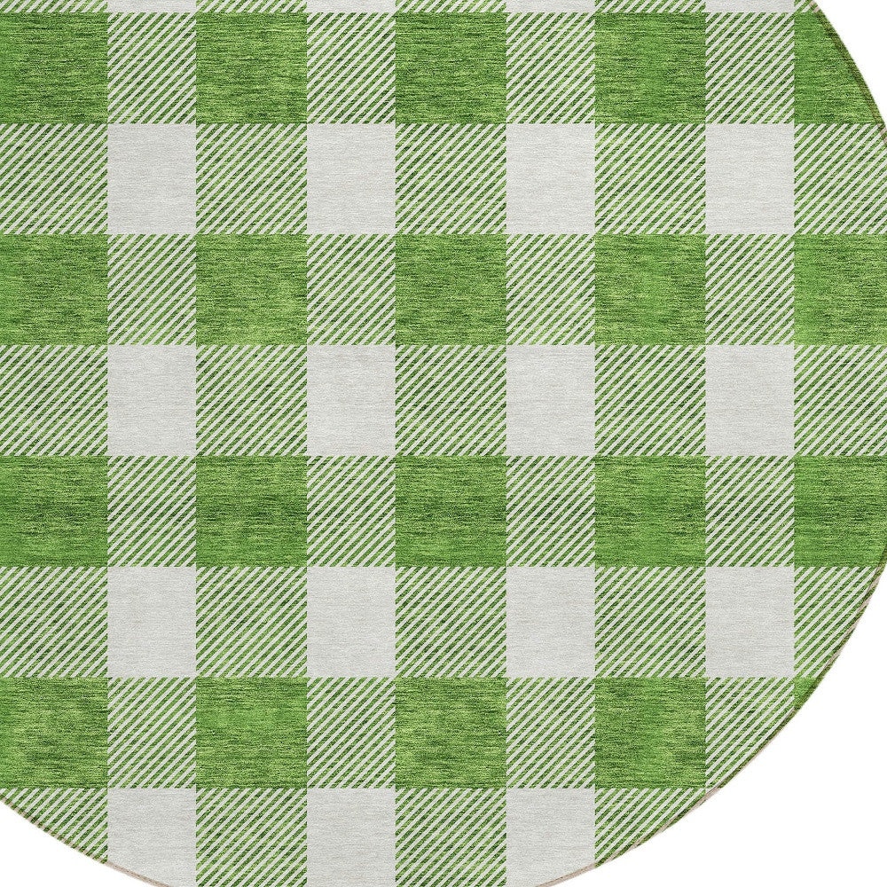 Tabselect Home Line 8' Green And Gray Round Plaid Washable Indoor Outdoor Area Rug