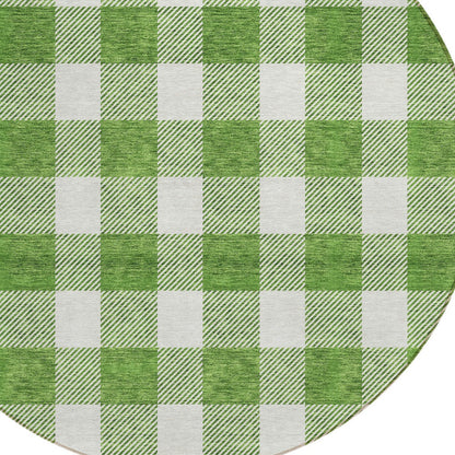 Tabselect Home Line 8' Green And Gray Round Plaid Washable Indoor Outdoor Area Rug