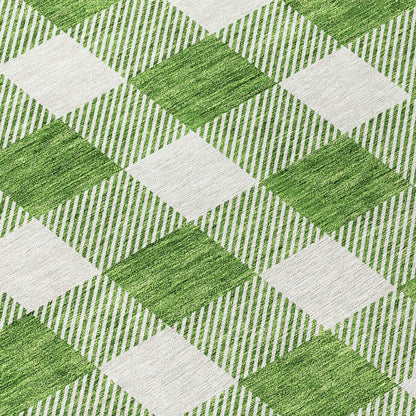 Tabselect Home Line 8' Green And Gray Round Plaid Washable Indoor Outdoor Area Rug