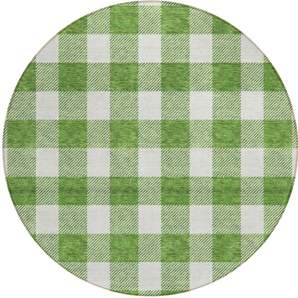Tabselect Home Line 8' Green And Gray Round Plaid Washable Indoor Outdoor Area Rug