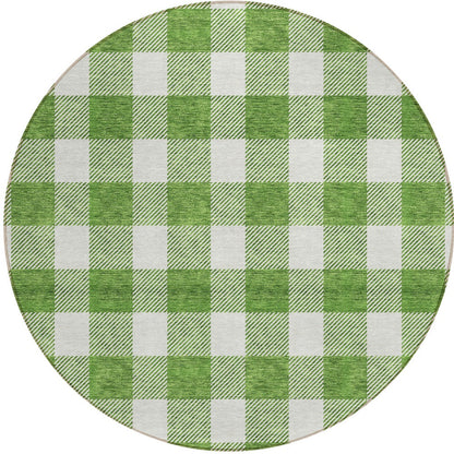 Tabselect Home Line 8' Green And Gray Round Plaid Washable Indoor Outdoor Area Rug