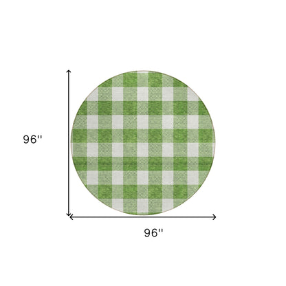 Tabselect Home Line 8' Green And Gray Round Plaid Washable Indoor Outdoor Area Rug