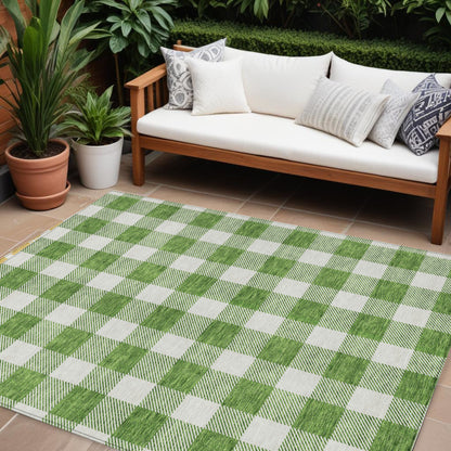 Tabselect Home Line 8' X 10' Green And Gray Plaid Washable Indoor Outdoor Area Rug