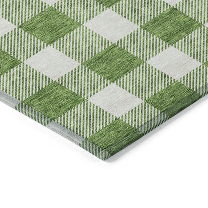Tabselect Home Line 8' X 10' Green And Gray Plaid Washable Indoor Outdoor Area Rug