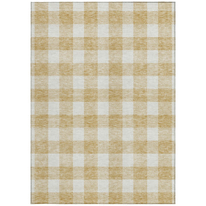 Tabselect Home Line 5' X 8' Gold And Beige Plaid Washable Indoor Outdoor Area Rug