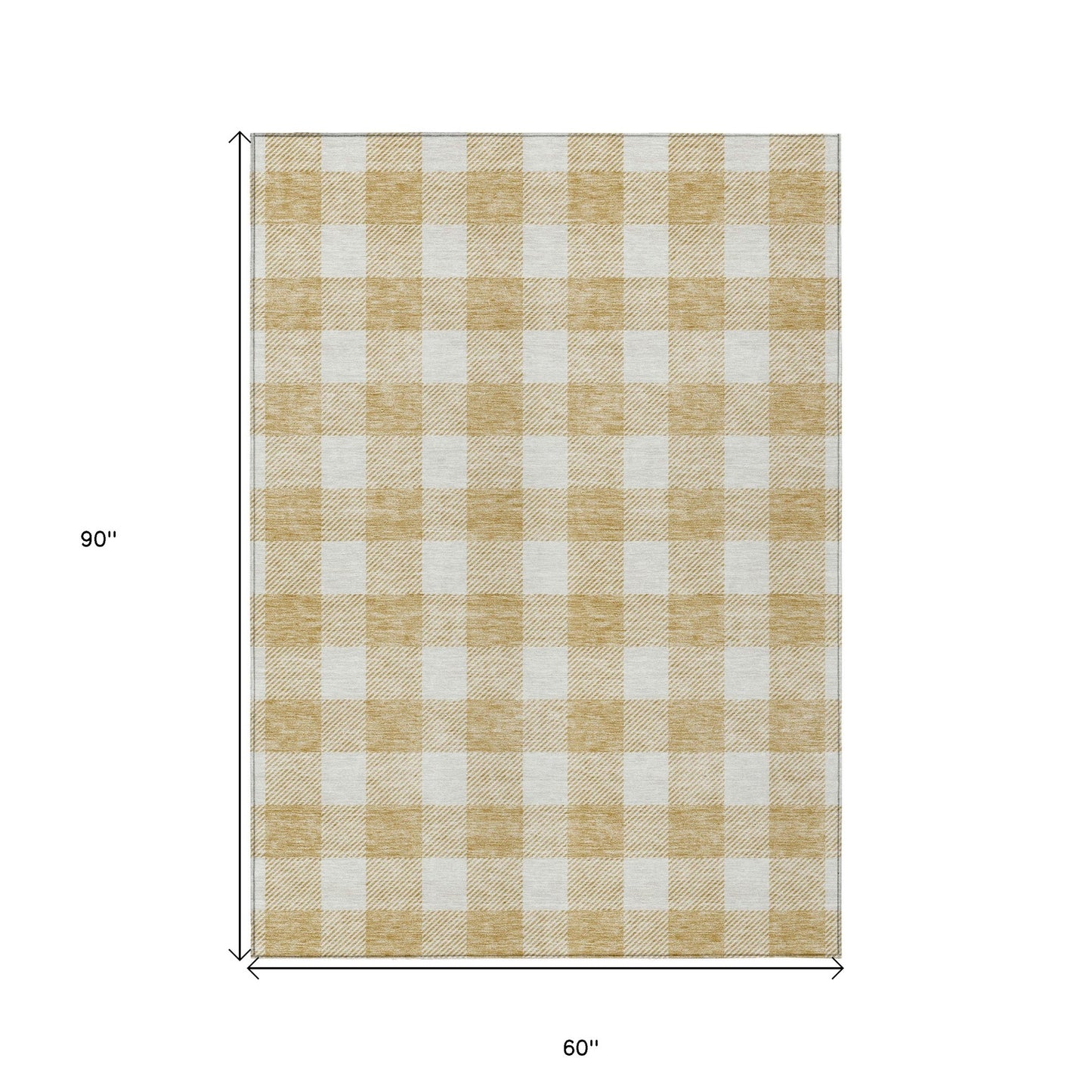 Tabselect Home Line 5' X 8' Gold And Beige Plaid Washable Indoor Outdoor Area Rug