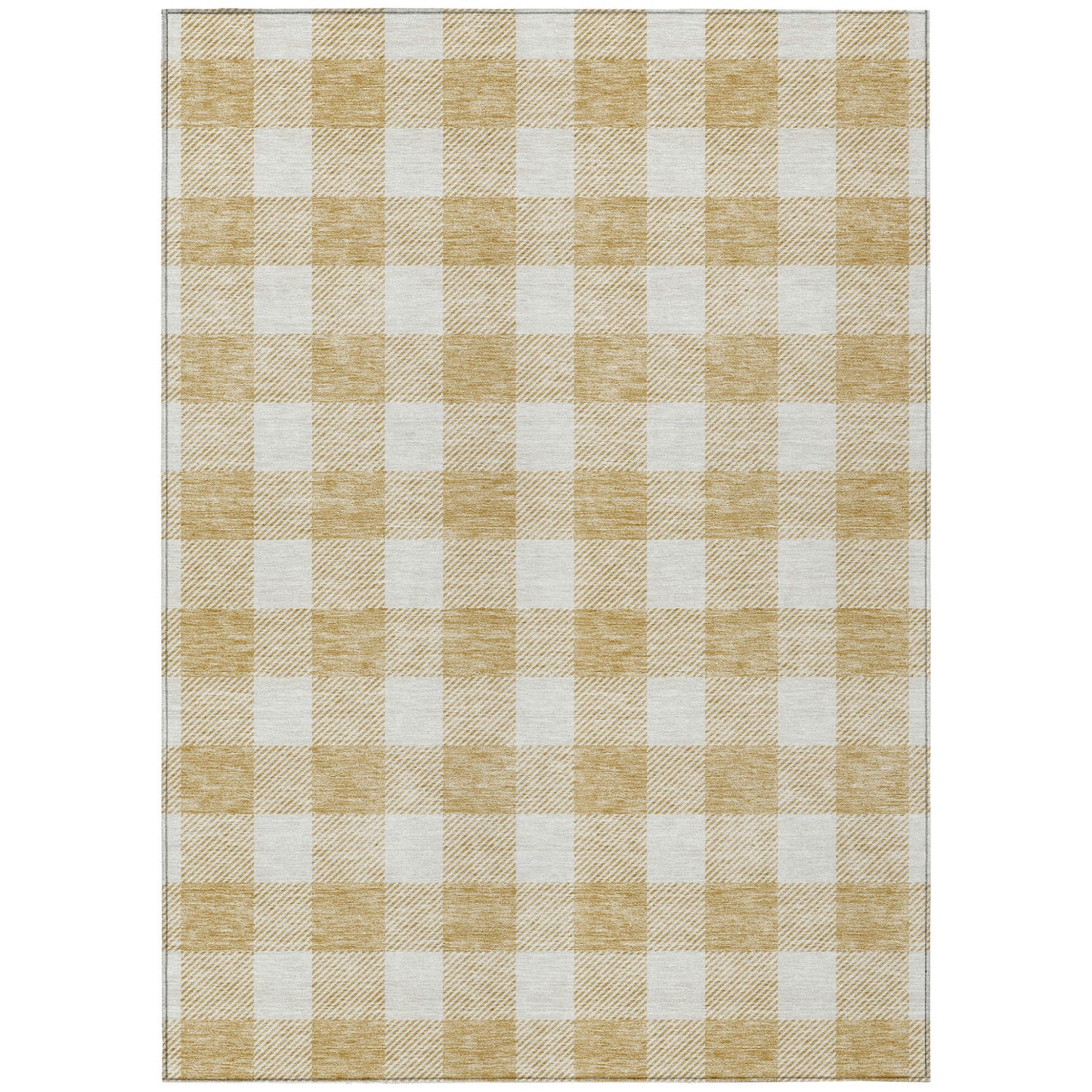 Tabselect Home Line 5' X 8' Gold And Beige Plaid Washable Indoor Outdoor Area Rug