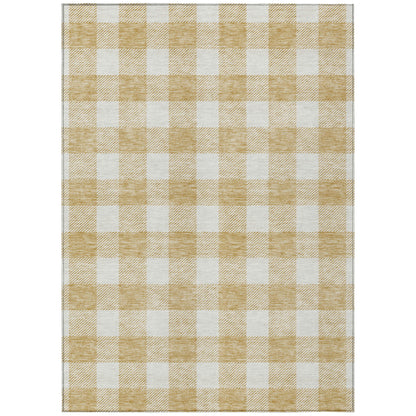 Tabselect Home Line 5' X 8' Gold And Beige Plaid Washable Indoor Outdoor Area Rug