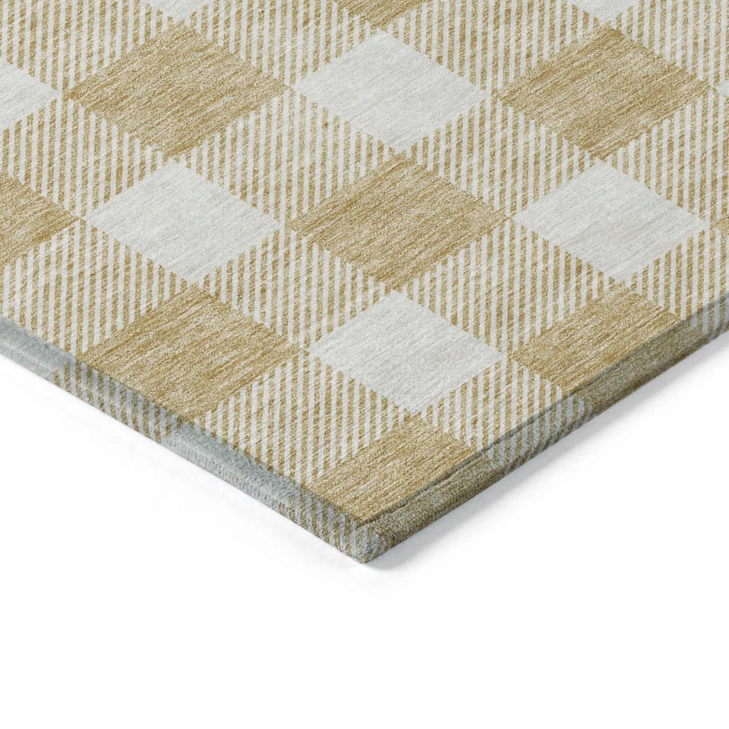 Tabselect Home Line 5' X 8' Gold And Beige Plaid Washable Indoor Outdoor Area Rug