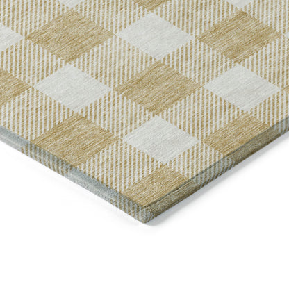 Tabselect Home Line 5' X 8' Gold And Beige Plaid Washable Indoor Outdoor Area Rug