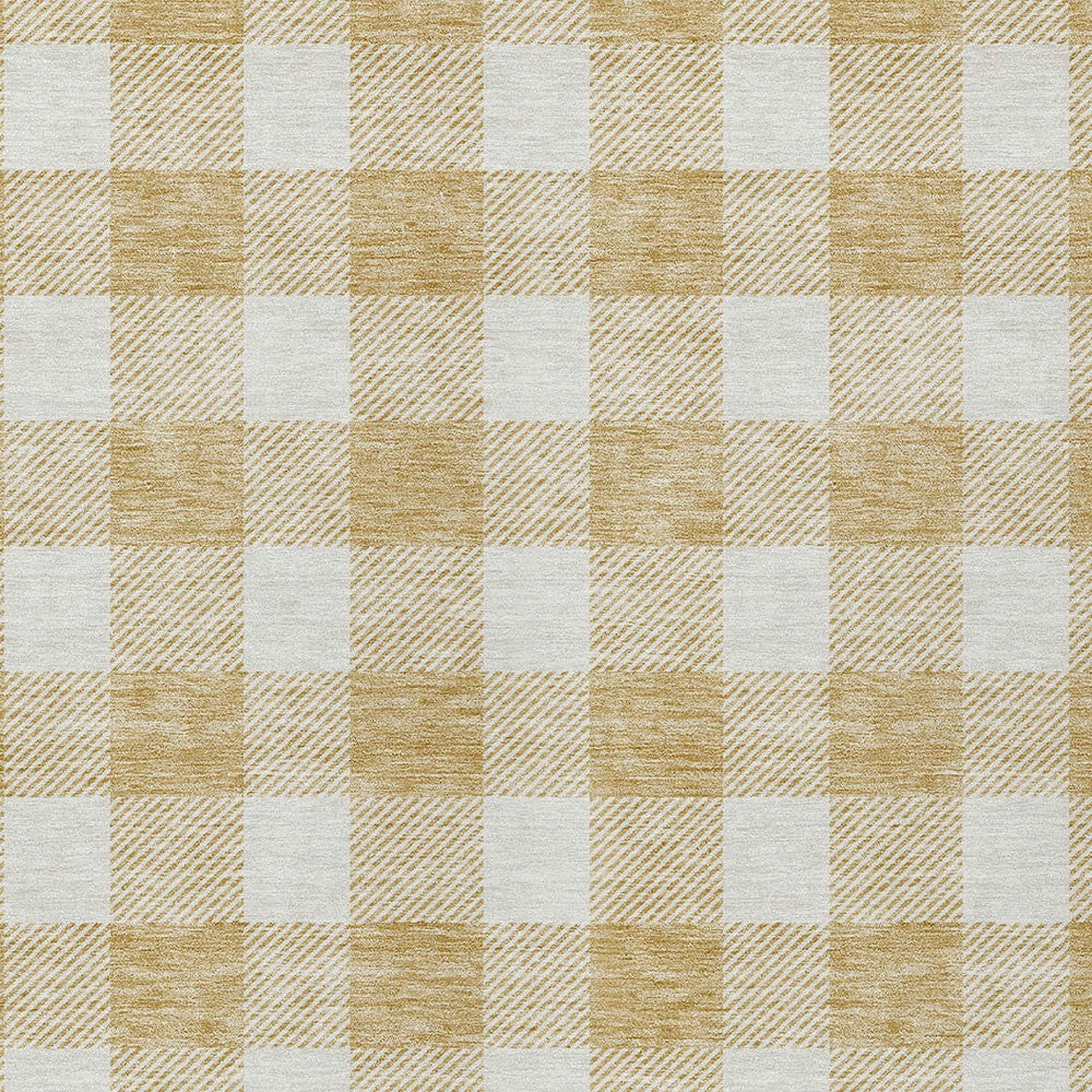 Tabselect Home Line 5' X 8' Gold And Beige Plaid Washable Indoor Outdoor Area Rug