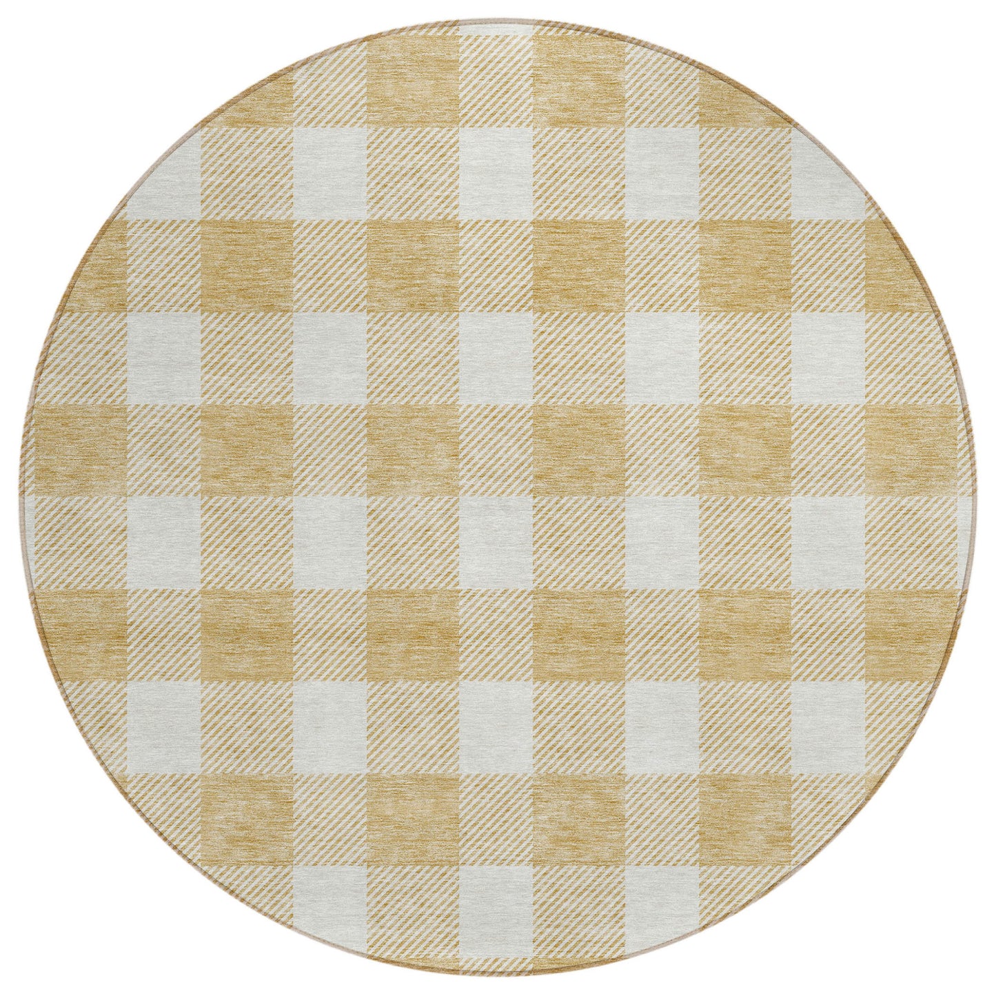 Tabselect Home Line 8' Gold And Beige Round Plaid Washable Indoor Outdoor Area Rug