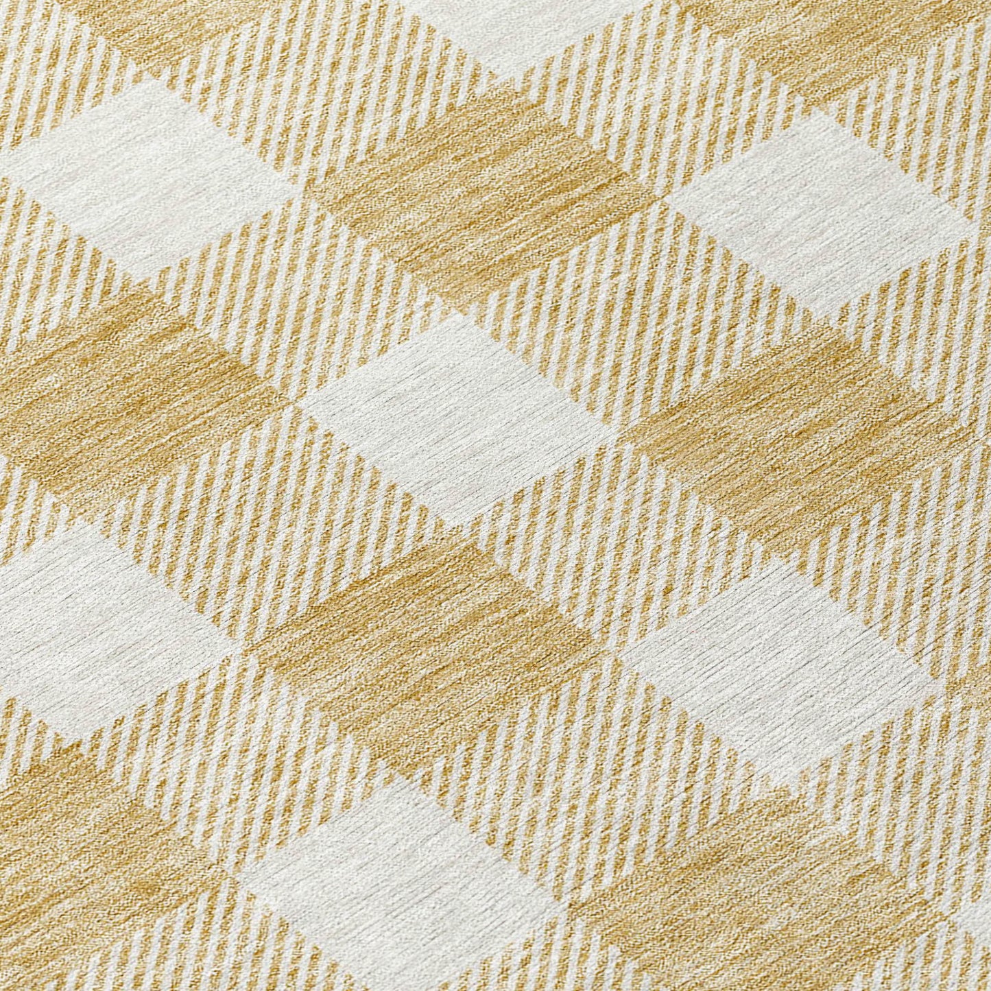 Tabselect Home Line 8' Gold And Beige Round Plaid Washable Indoor Outdoor Area Rug
