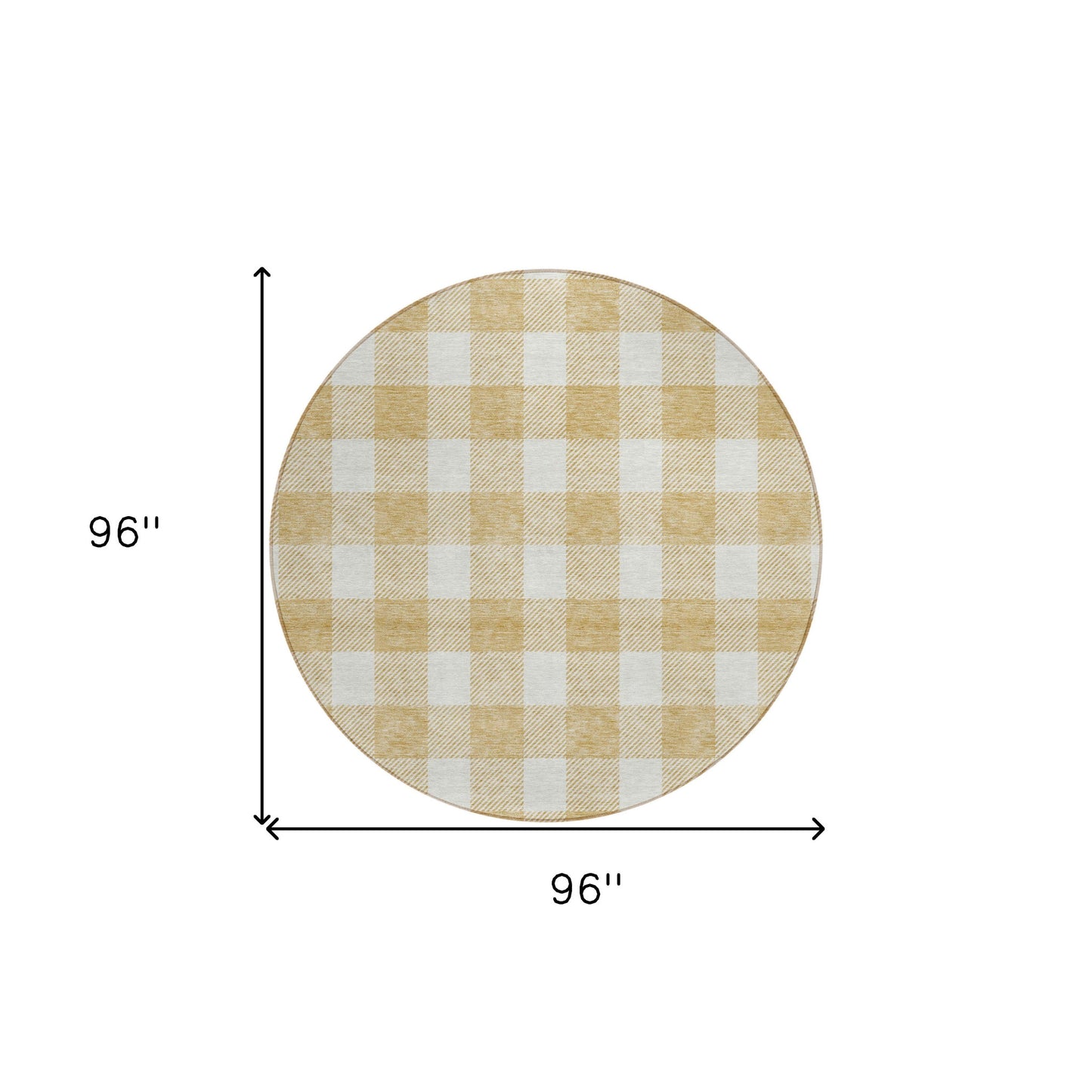 Tabselect Home Line 8' Gold And Beige Round Plaid Washable Indoor Outdoor Area Rug