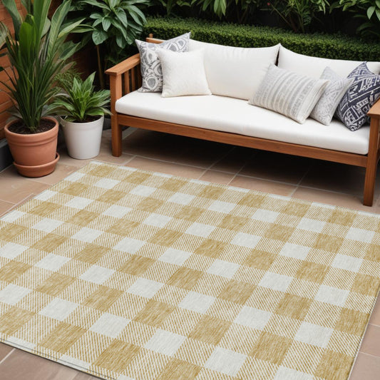 Tabselect Home Line 8' X 10' Gold Plaid Washable Indoor Outdoor Area Rug