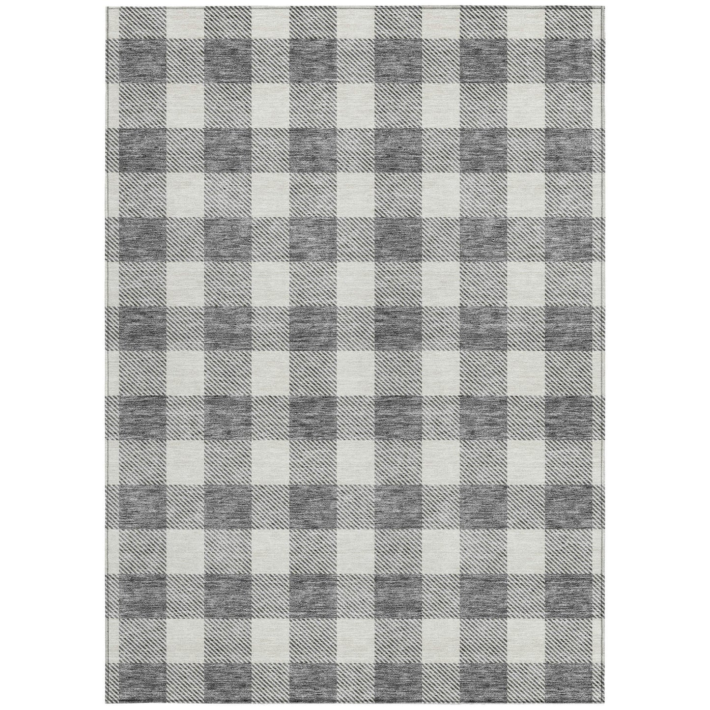 Tabselect Home Line 5' X 8' Gray And Charcoal Plaid Washable Indoor Outdoor Area Rug