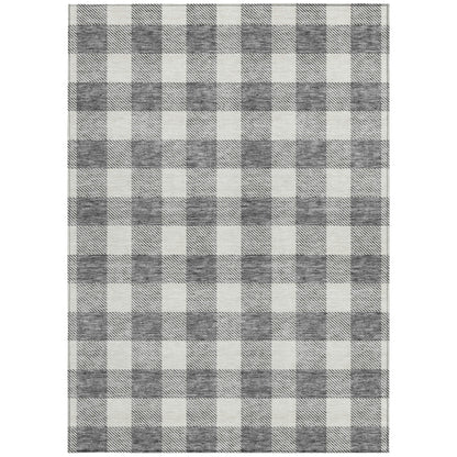 Tabselect Home Line 5' X 8' Gray And Charcoal Plaid Washable Indoor Outdoor Area Rug