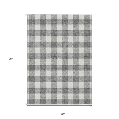 Tabselect Home Line 5' X 8' Gray And Charcoal Plaid Washable Indoor Outdoor Area Rug