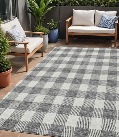 Tabselect Home Line 5' X 8' Gray And Charcoal Plaid Washable Indoor Outdoor Area Rug