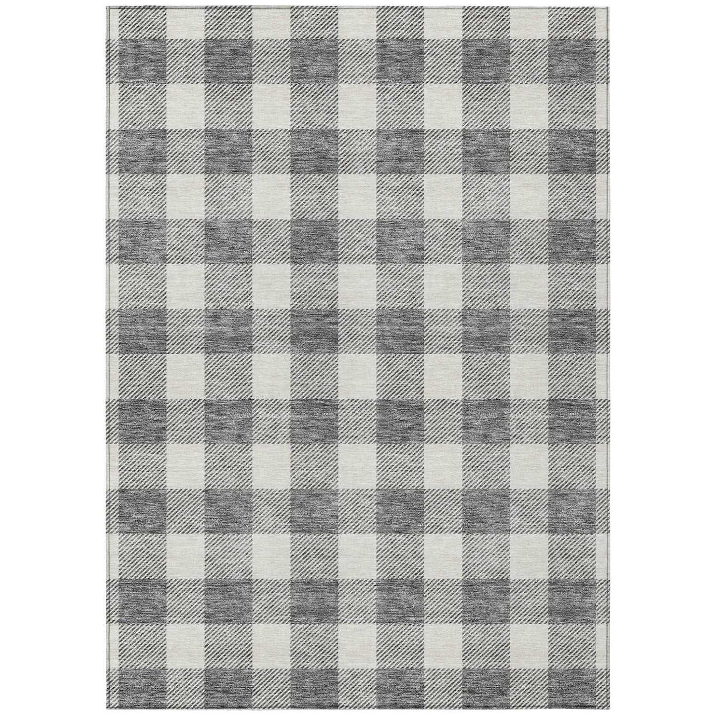 Tabselect Home Line 5' X 8' Gray And Charcoal Plaid Washable Indoor Outdoor Area Rug
