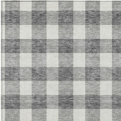 Tabselect Home Line 5' X 8' Gray And Charcoal Plaid Washable Indoor Outdoor Area Rug