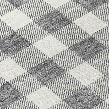 Tabselect Home Line 8' Gray And Charcoal Round Plaid Washable Indoor Outdoor Area Rug